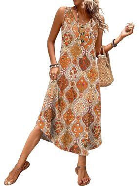 Summer Dresses for Women 2026 Button Front Sleeveless Casual Midi Dress Beach Va